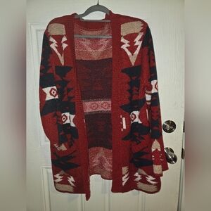 Red and Black Geometric Cardigan